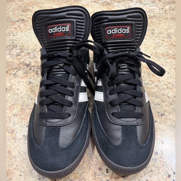 Adidas Samba Black White Sneakers Long Tongue With Red Writing Mens 6.5 - Picture 3 of 16